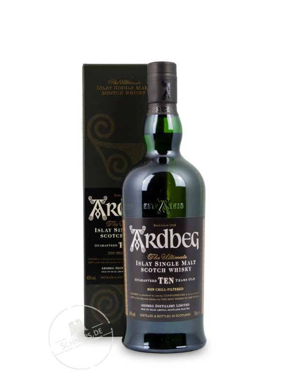 Produktabbildung Ardbeg Whisky 10 Y 46 % 0,7L Box und Flasche