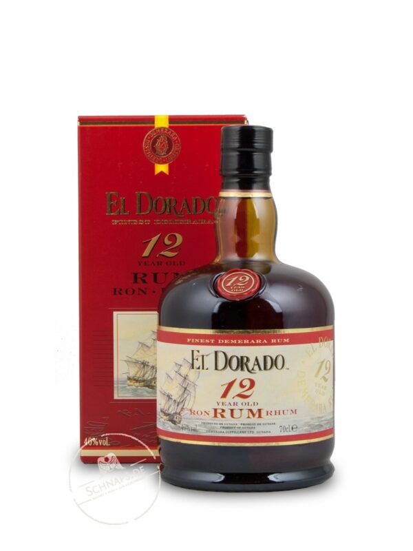 Produktabbildung El Dorado Rum 12 Y 40 % 0,7L Box mit Flasche